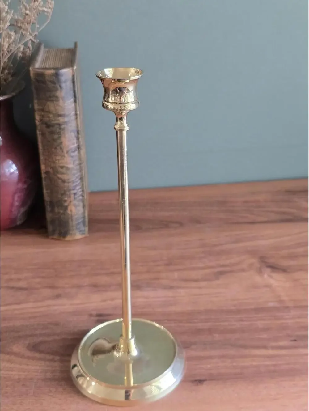 Vintage Tall Polished Brass Taper Candlestick Holder – 10.5